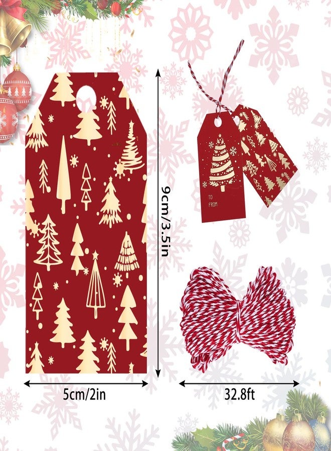 Whaline 120Pcs Christmas Gold Foil Paper Gift Tags Red Holiday Hang Name Tags with 32.8Ft Cotton Rope 10 Designs Metallic Glittery Holiday Wish Labels for for DIY Xmas Present, Xmas Party Decoration - Image 2